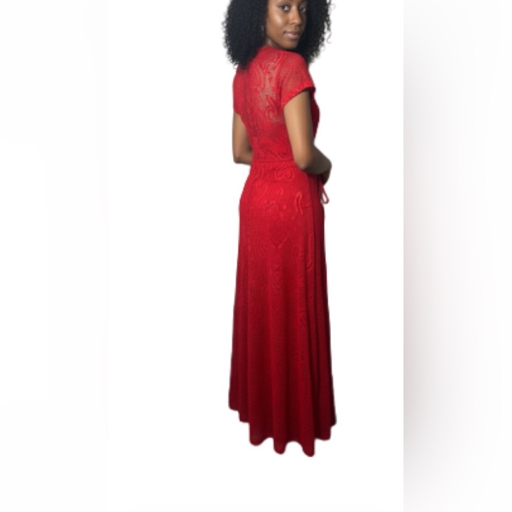 Ella Samani Y2K Red Lace Maxi Bohemian Wrap‎ Dress